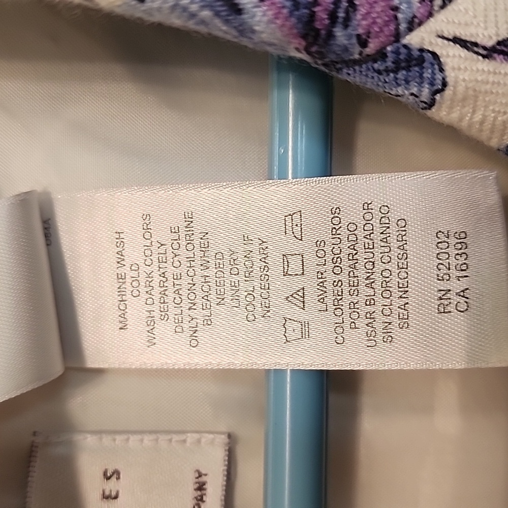 EMMA JAMES Linen Rayon Jacket Blue Purple Floral Design Darts, Pearlized Buttons - Picture 4 of 7